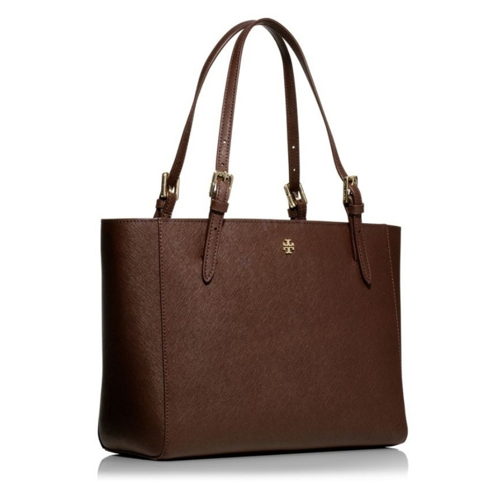 Tory Burch York Small Saffiano Dark Walnut Tote